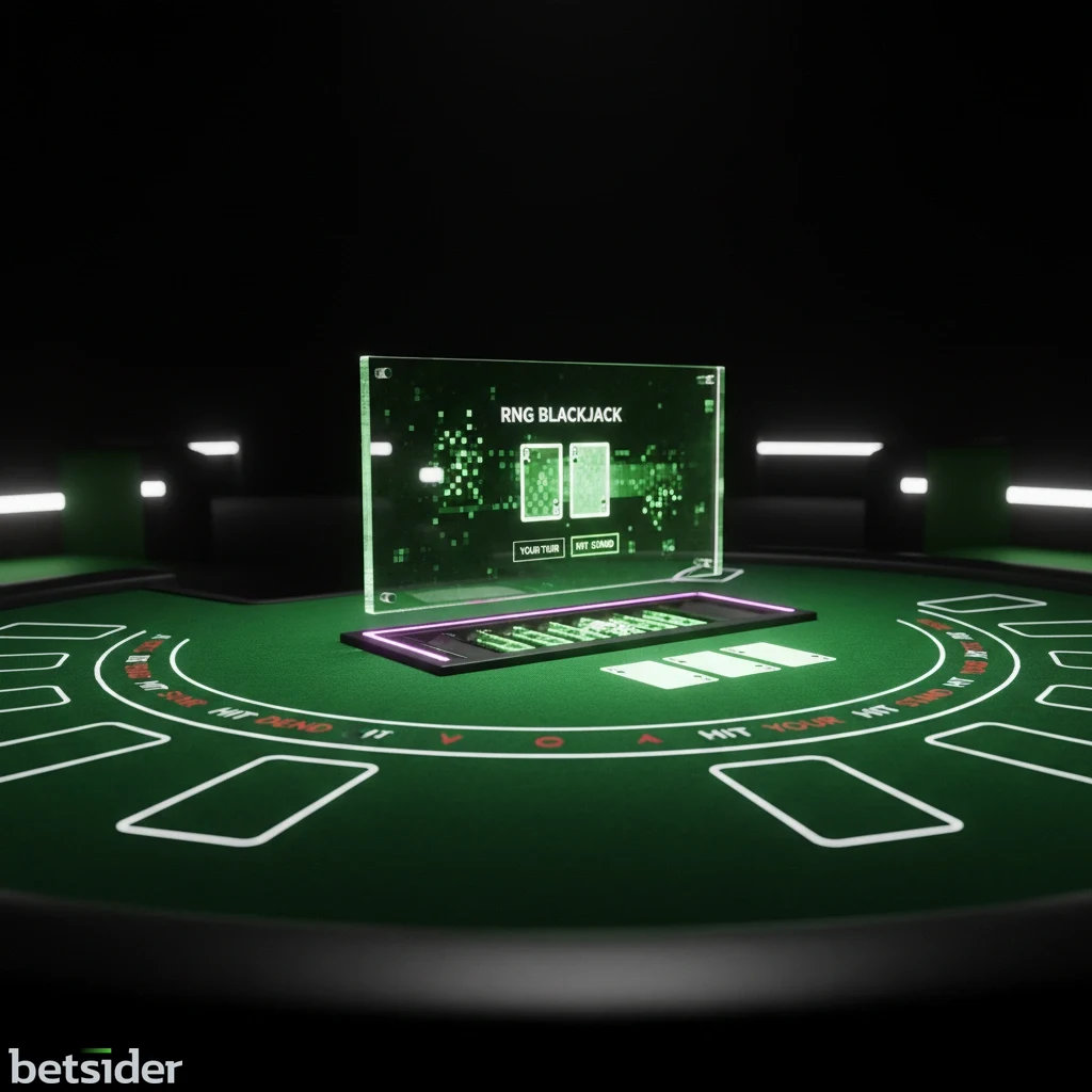 Um croupier sorridente a baralhar cartas numa mesa de blackjack num estúdio de casino ao vivo.