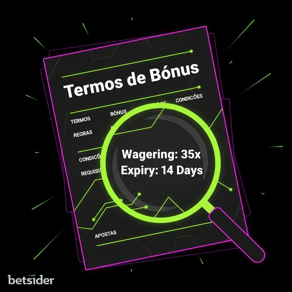 Ilustração de uma lupa a examinar os termos e condições de um bónus.
