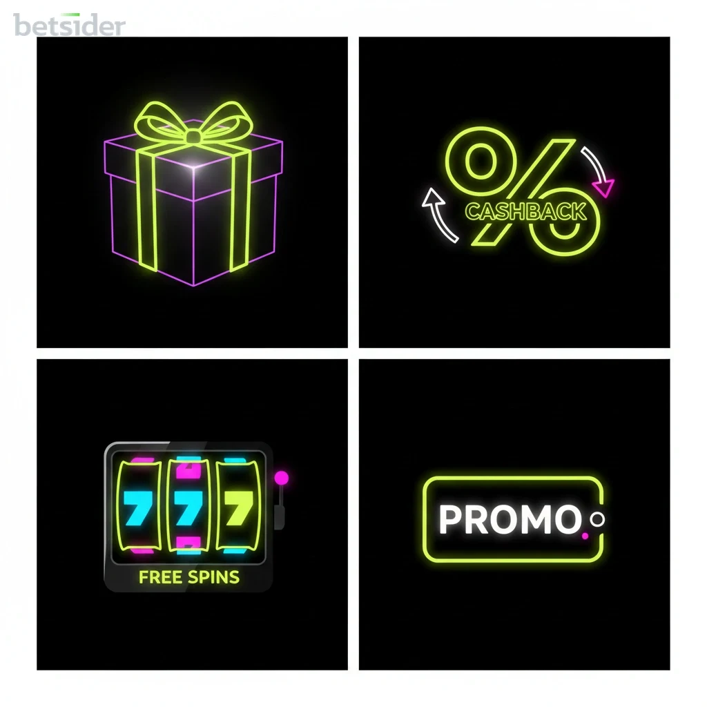 Uma coleção de ícones de bónus, incluindo rodadas grátis, cashback e códigos promocionais.