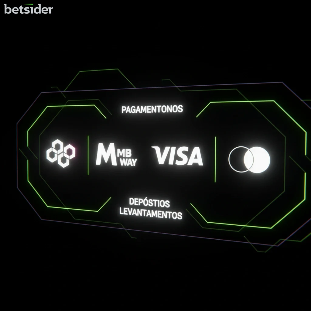 Logótipos dos métodos de pagamento aceites na Betsider, como Multibanco, MB WAY e Visa.