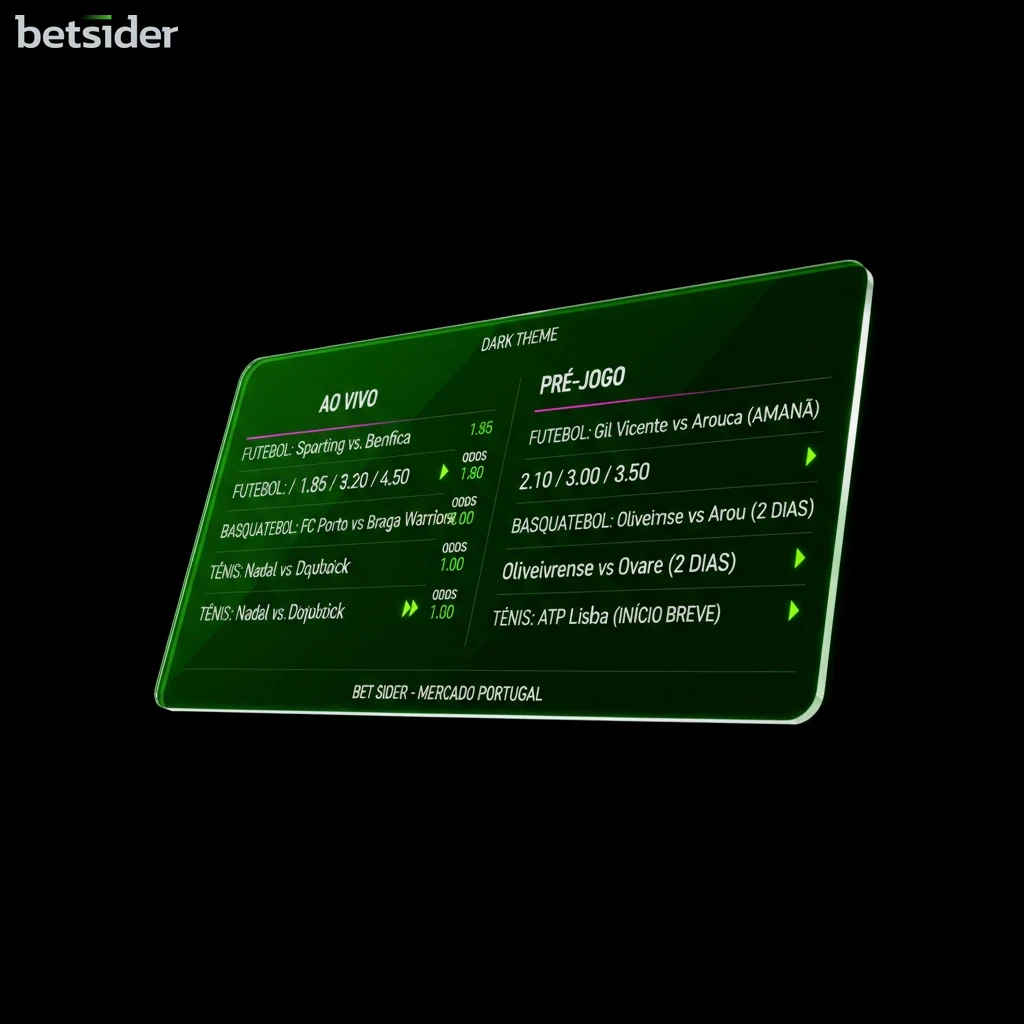 Captura de ecrã da secção de apostas desportivas ao vivo da Betsider, mostrando as odds para um jogo de futebol.