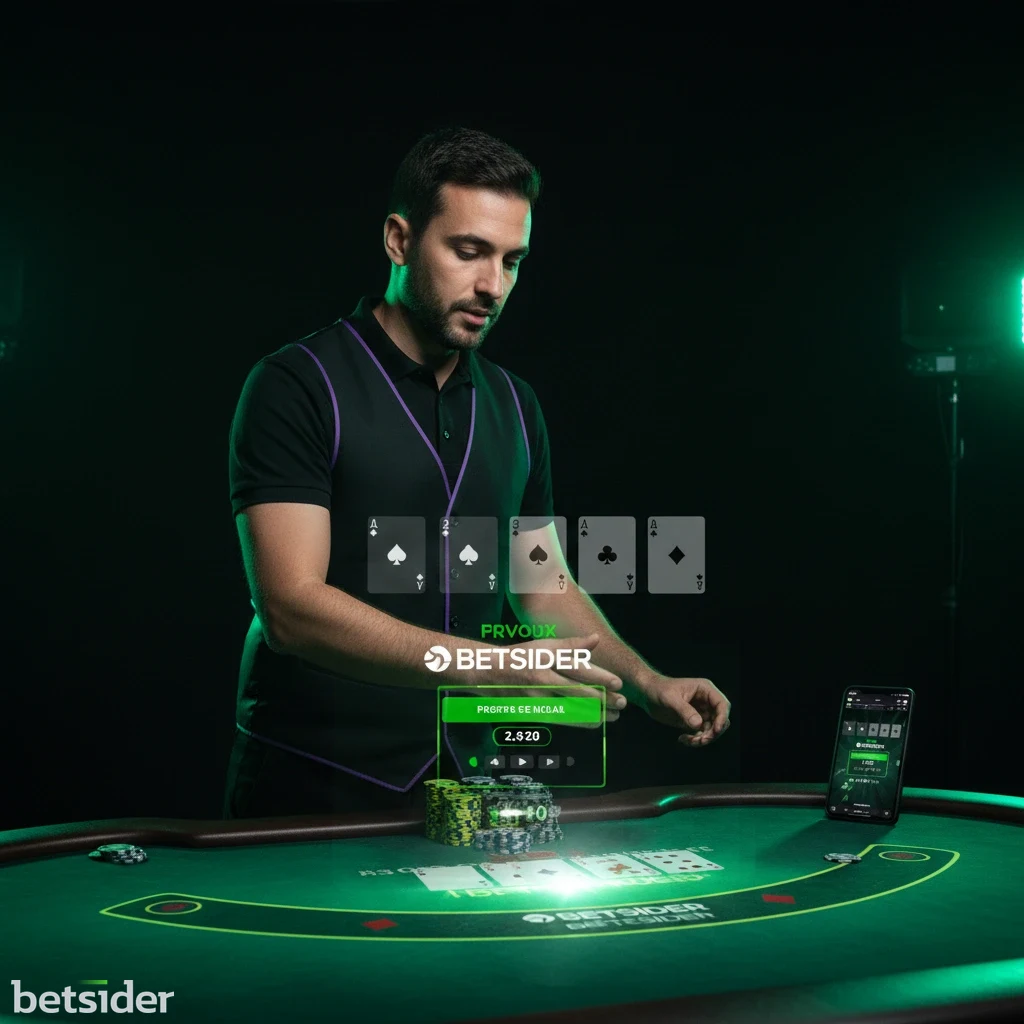 Um croupier profissional a lidar cartas numa mesa de blackjack de casino ao vivo da Betsider.