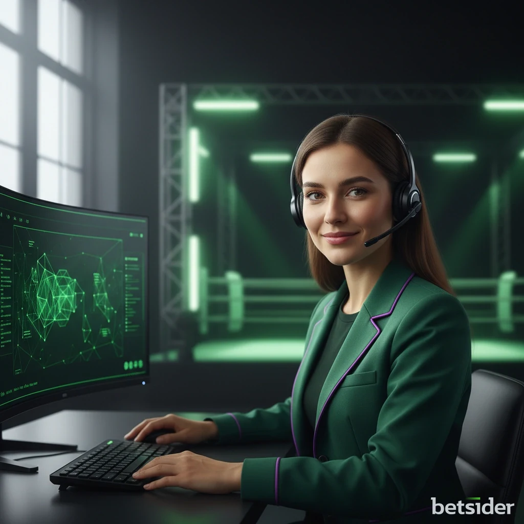 Agente de apoio ao cliente da Betsider a usar um headset num escritório moderno.