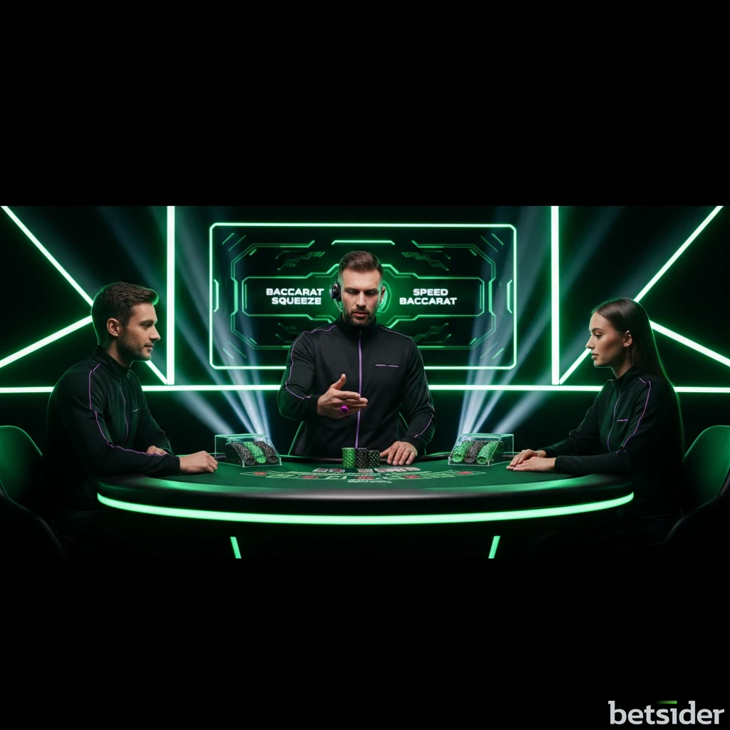 Um apresentador energético num estúdio colorido para um game show ao vivo, com uma roda da fortuna gigante.