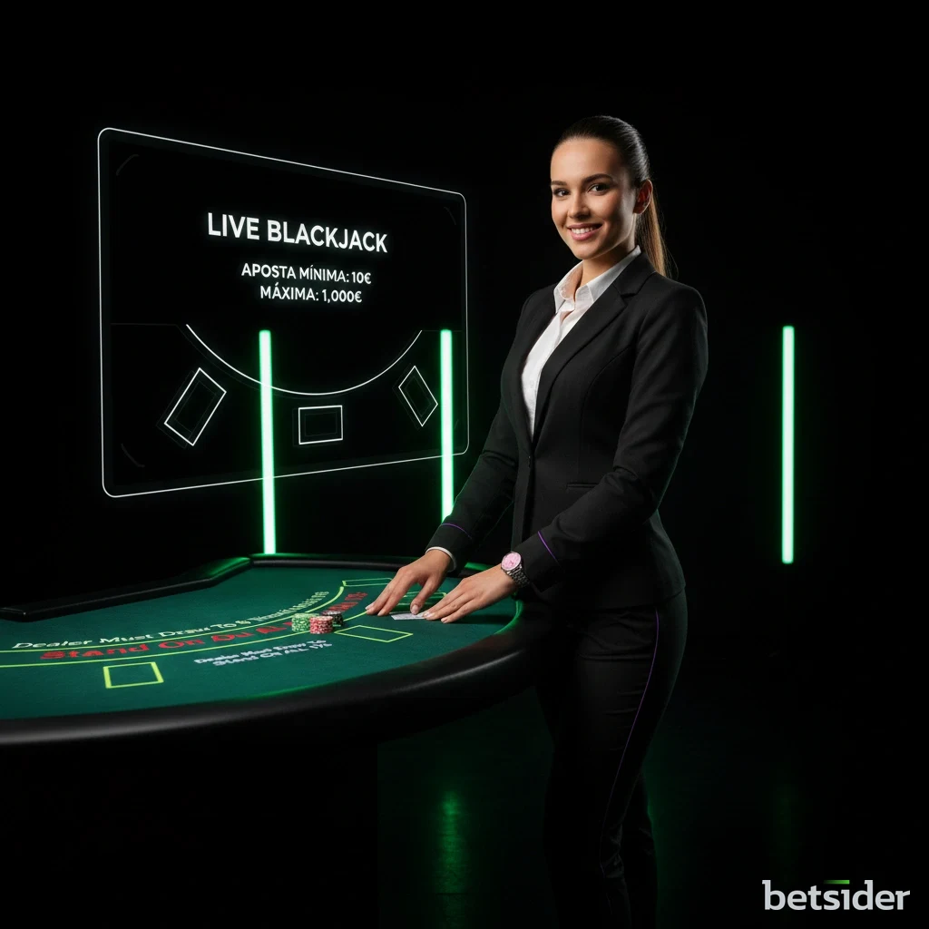 Dealer profissional a sorrir numa mesa de casino ao vivo da Betsider.