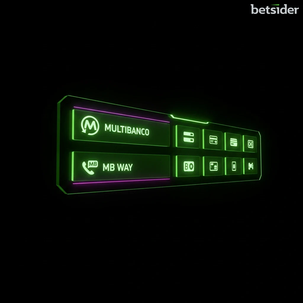 Ecrã da secção de depósitos da Betsider, exibindo os logótipos de métodos como Multibanco, MB Way, Visa e Mastercard.